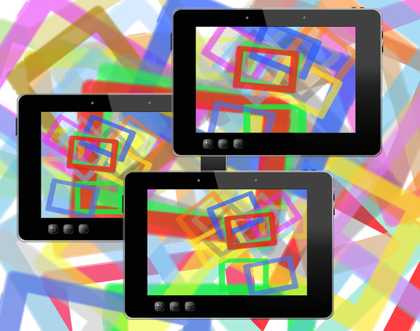 black tablets with motley abstract colorful pictures - Photo, Image