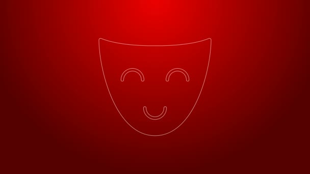Zielona linia Komediowa ikona maski teatralnej odizolowana na czerwonym tle. 4K Animacja graficzna ruchu wideo - Materiał filmowy, wideo