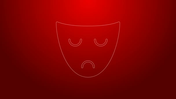 Green line Drama theatrical mask icon isolated on red background. 4K Video motion graphic animation - Footage, Video