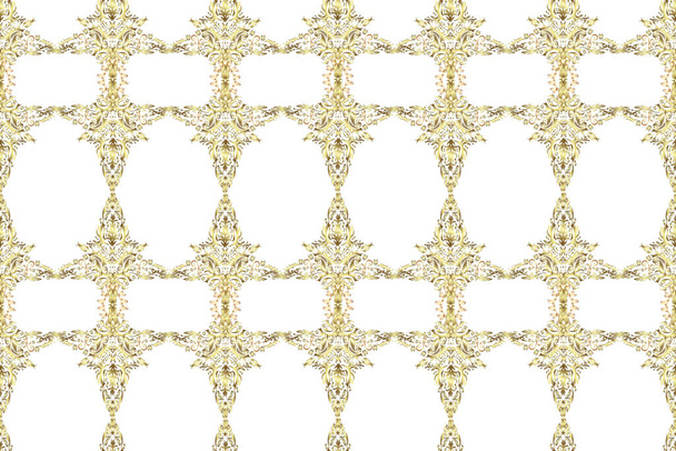 Golden pattern on a white and neutral colors with golden elements. Raster vintage baroque floral seamless pattern in gold. Ornate decoration. Luxury, royal and Victorian concept. - Photo, Image