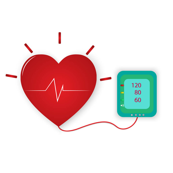 Цифровий пристрій Медичне обладнання для вимірювання тиску, Діагностика гіпертензії, серце, Векторні ілюстрації концепція лікування
 - Вектор, зображення
