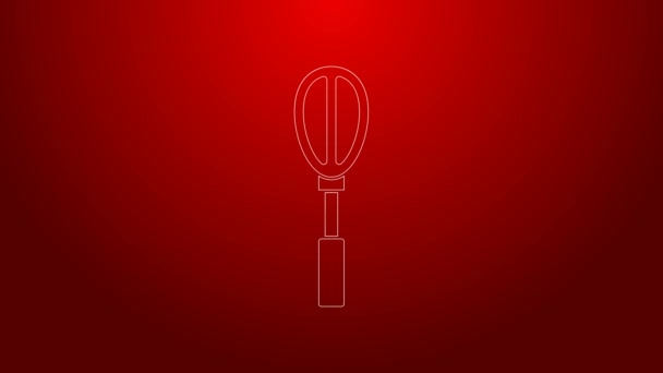 Green line Kitchen whisk icon isolated on red background. Cooking utensil, egg beater. Cutlery sign. Food mix symbol. 4K Video motion graphic animation - Footage, Video