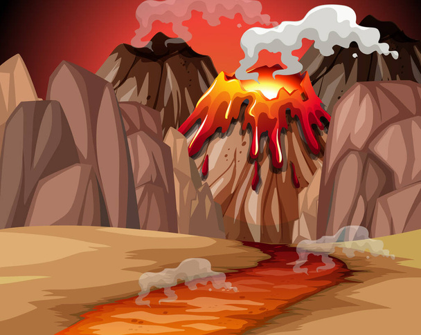 Cena de erupção vulcânica com ilustração de magma - Vetor, Imagem