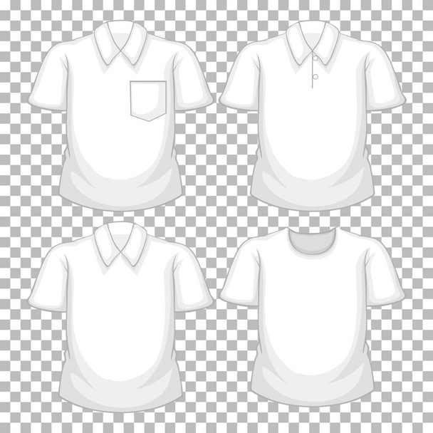 Set van verschillende witte shirts geïsoleerd op transparante achtergrond illustratie - Vector, afbeelding
