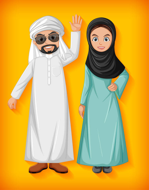 Arabský pár kreslený znak ilustrace - Vektor, obrázek