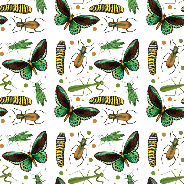 昆虫のシームレスなパターン白の背景イラスト - ベクター画像