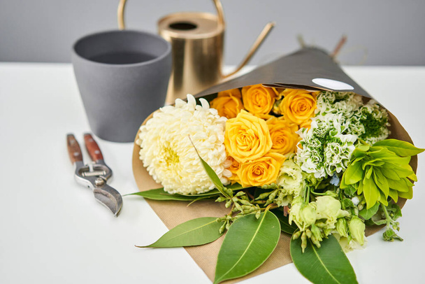Bouquet 012. Flowers bunch, set for home. Fresh cut flowers for decoration home. European floral shop. Delivery fresh cut flower. - Photo, Image