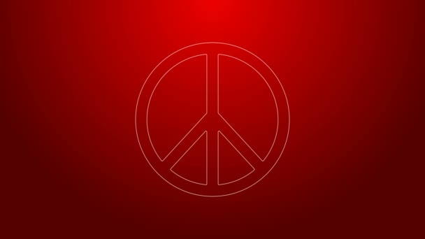 Línea verde Icono de Paz aislado sobre fondo rojo. Símbolo hippie de paz. Animación gráfica de vídeo 4K - Imágenes, Vídeo