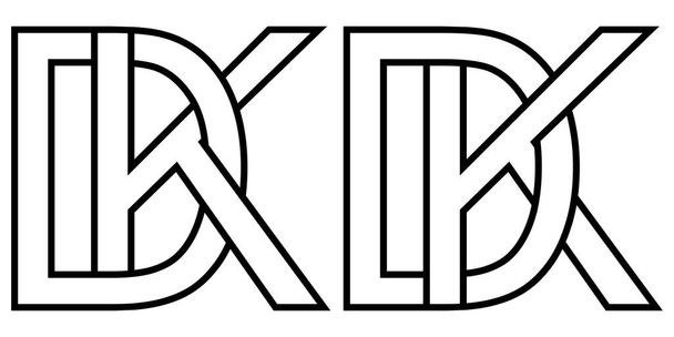 Logo dk y kd icono signo de dos letras entrelazadas D k, vector logo dk kd primer patrón letras mayúsculas alfabeto d k - Vector, Imagen