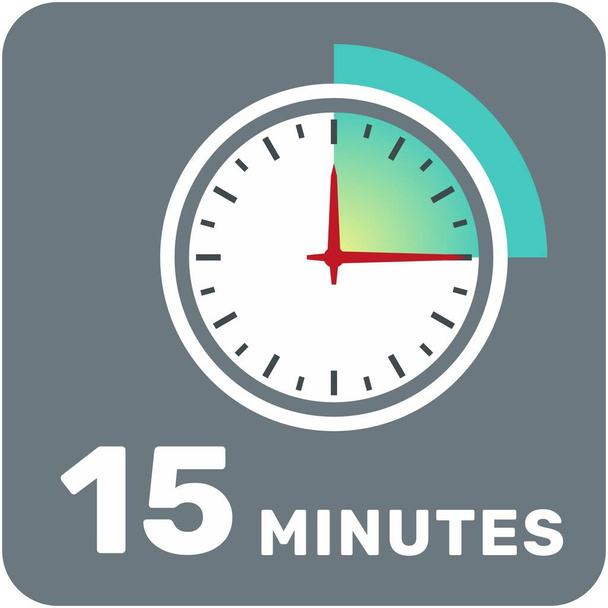 15 minutes, analog clock, isolated timer icon. Vector illustration, EPS. - Vector, Image