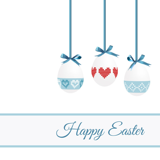 Cute easter greeting card with painted eggs, knitted design, vector illustration background , invitation - Vecteur, image