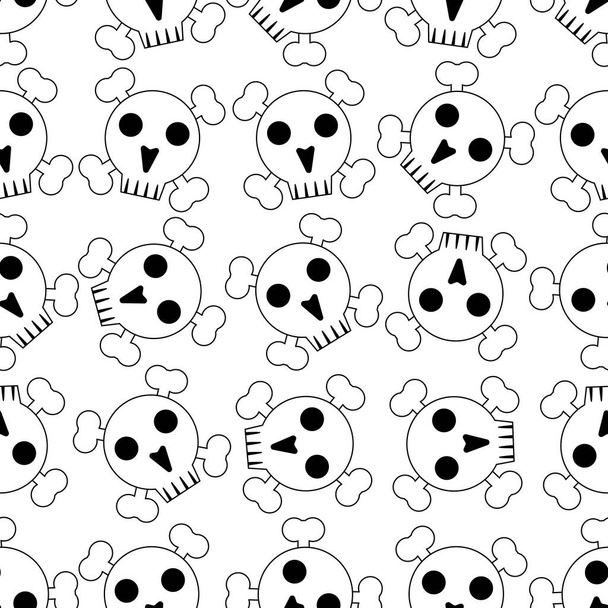 Vector seamless pattern, skull and crossbones background. Black and white outline and repeating illustration. Isolated line drawing. - Vector, Image