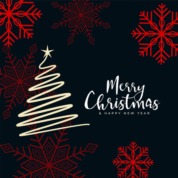 flat style merry christmas tree and snowflakes background - Вектор,изображение