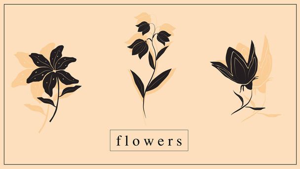 Vector illustration of decorative flowers and plants in black. EPS 10 - Vektori, kuva