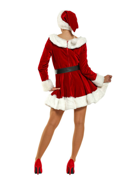 Santa Claus woman and space for your decoration. Christmas time. White background. - Photo, Image