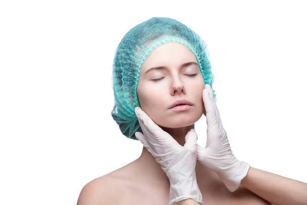 Portrait of young Caucasian woman preparing for cosmetic injection - Photo, Image