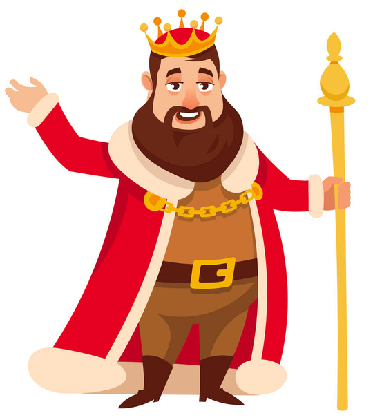  King holding scepter. Royal character in cartoon style. - Vector, afbeelding