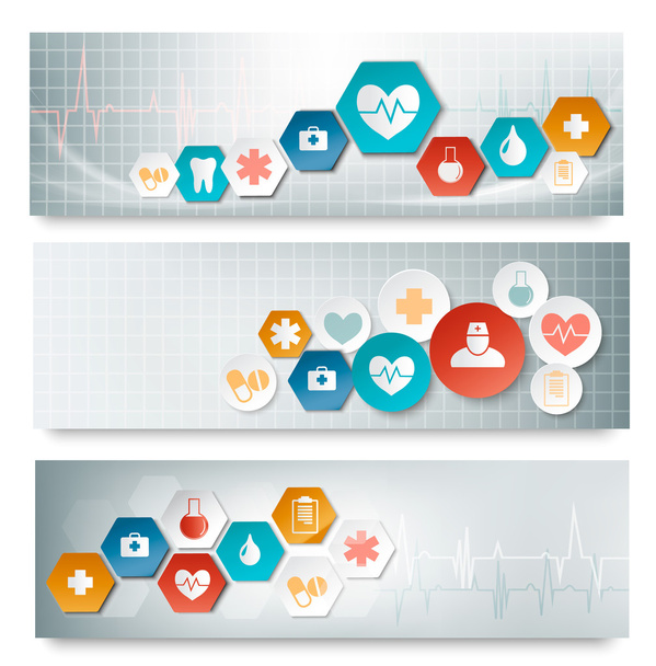 Three medical banners with icons. Vector.  - Vector, imagen