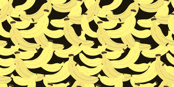 Seamless background with fruits. Vector illustration. Suitable for fabric, wallpaper, kitchen design. Banana in cartoon style on black background. - Vetor, Imagem