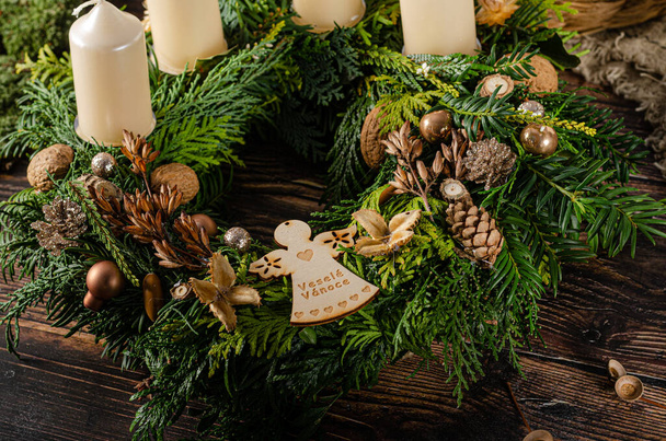Homemade christmas wreath for upcoming christmas celebration - Photo, Image