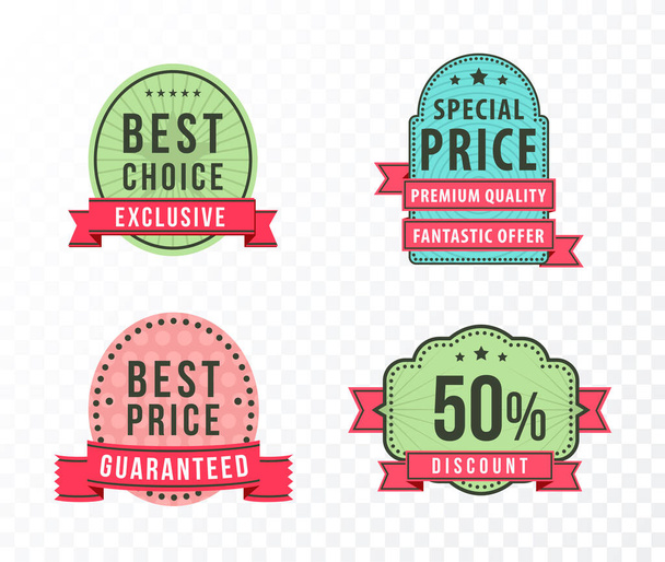 Set of Flat High Quality odern Labels with Ribbons on Background . Vector Isolated Illustration - Vetor, Imagem