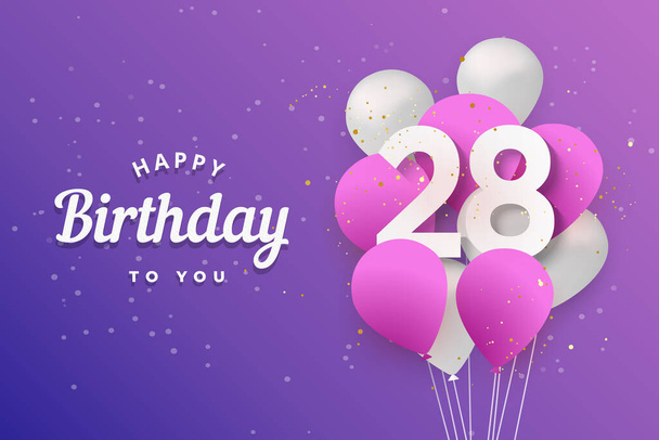 Joyeux 28e anniversaire ballons fond de carte de vœux. 28 ans. 28e célébration avec des confettis. Stock vectoriel - Vecteur, image