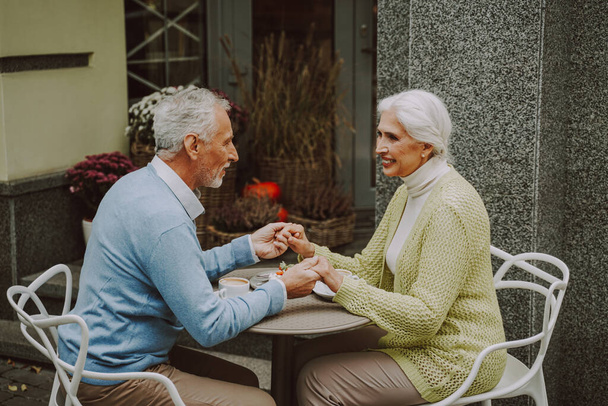 Beautiful senior couple dating outdoors - Mature couple portrait, concepts about elderly and lifestyle - Foto, imagen