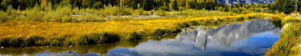 Banner image of the Snake River running through the Grand Tetons. - Photo, Image