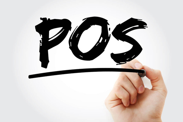 POS - Точка продажу абревіатури текст з маркером, концептуальний фон
 - Фото, зображення