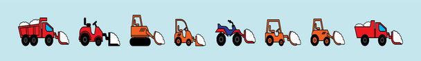 conjunto de tractor de nieve con deriva de nieve en la plantilla de diseño icono de dibujos animados de arado con varios modelos. ilustración vector moderno - Vector, Imagen