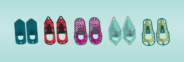 set of snow shoes. cartoon icon design template with various models. modern vector illustration isolated on blue background - Vector, Image