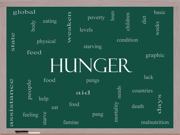 Hunger Word Cloud Concept on a Blackboard - Photo, Image