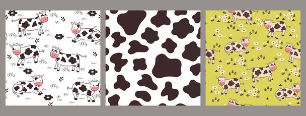 Set of seamless patterns with cows. Vector image - Vektor, obrázek