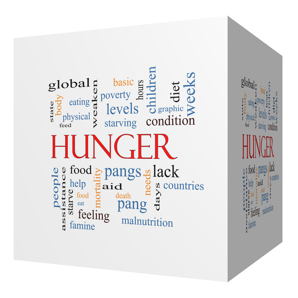 Hunger 3D cubo Word Cloud Concept
 - Foto, Imagem