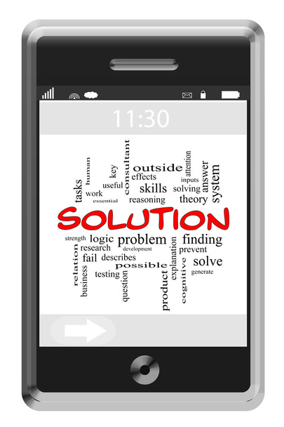 Lösung Wort Cloud-Konzept auf Touchscreen-Handy - Foto, Bild