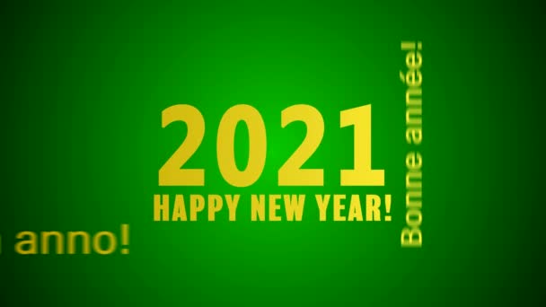 Video animation of a word cloud with the message happy new year in gold over green background and in different languages - represents the new year 2021 - Footage, Video