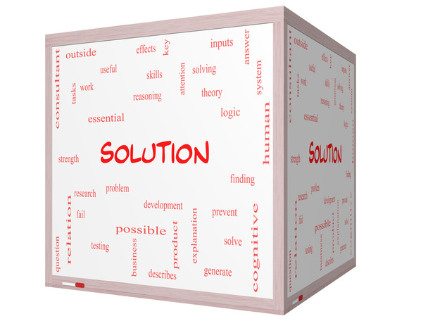 Solution Word Cloud Concept sur un tableau blanc en cube 3D
 - Photo, image