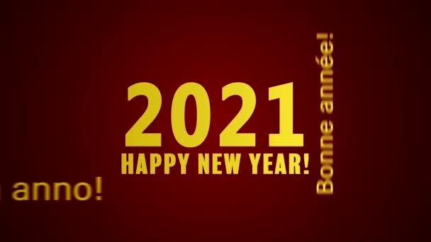 Animation vidéo d'un nuage de mots avec le message bonne année en or sur fond rouge et dans différentes langues - représente la nouvelle année 2021 - Séquence, vidéo