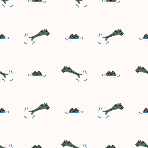 Cute pond jumpinh frog vector pattern. Wildlife amphibian home decor with cartoon lake toad. Seamless croaking fauna all over print.  - Vettoriali, immagini