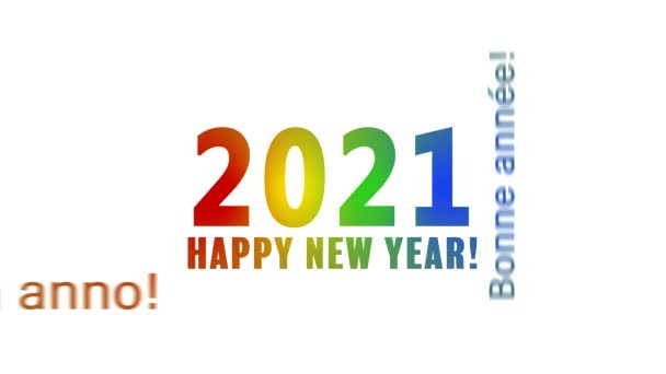 Video animation of a word cloud with the message happy new year in colorful over white background and in different languages - represents the new year 2021 - Footage, Video