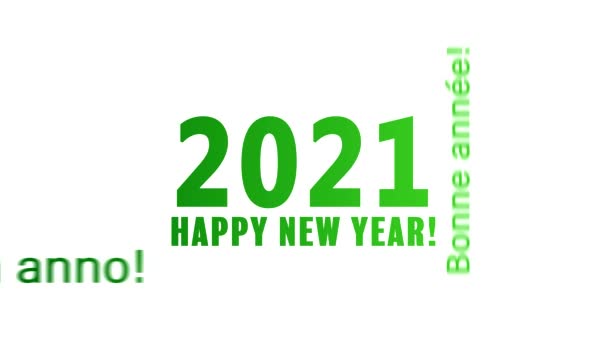 Video animation of a word cloud with the message happy new year in green over white background and in different languages - represents the new year 2021 - Footage, Video