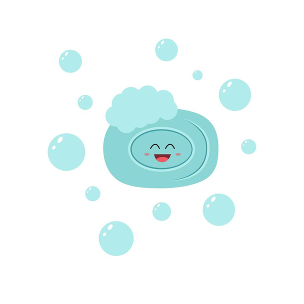 Cute happy soap with foam. Cartoon character illustration icon design. Vector. Isolated on white background. Soap bubble concept - Vector, imagen