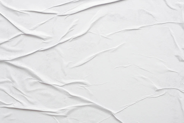 Boş beyaz buruşmuş ve buruşmuş kağıt poster dokusu arka planı - Fotoğraf, Görsel