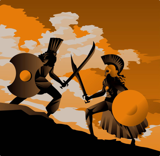 soldado espartano confronto contra guerreiro persa - Vetor, Imagem