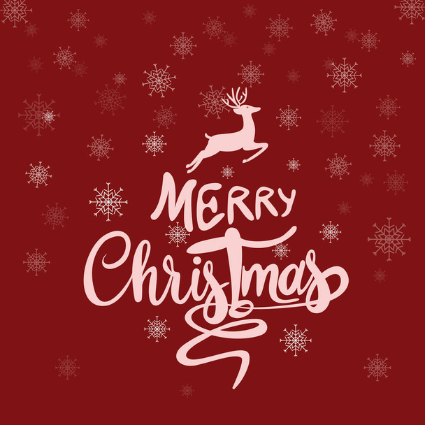 vector with merry christmas lettering snowflakes and deer on red  - Vector, Image