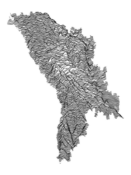 Gray 3D Topography Map of European Country of Moldova - Vector, Image