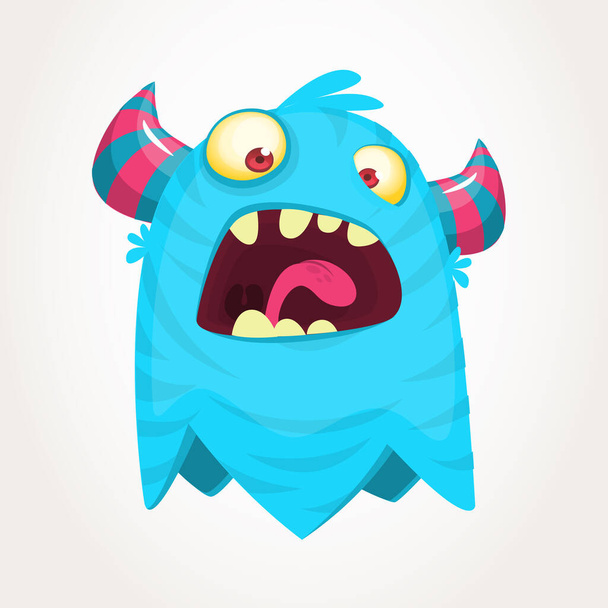 Happy cartoon monster. Vector Halloween blue furry monster  - Vector, afbeelding