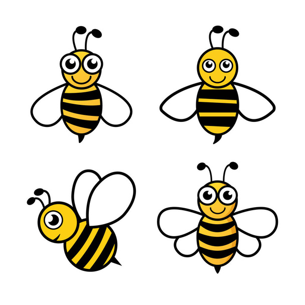 Arı karakter seti simgesi. Şirin arı koleksiyonu. Vektör illüstrasyonu beyazda izole edildi. - Vektör, Görsel