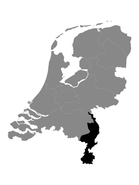 Mappa nera della provincia olandese del Limburgo all'interno della mappa grigia dei Paesi Bassi - Vettoriali, immagini