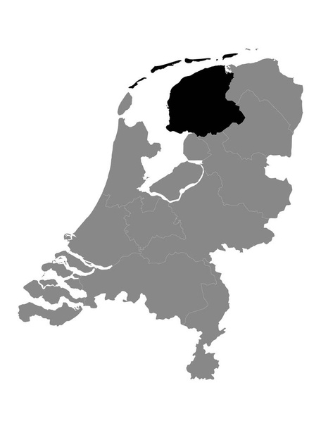 Mappa nera della provincia olandese della Frisia all'interno della mappa grigia dei Paesi Bassi - Vettoriali, immagini